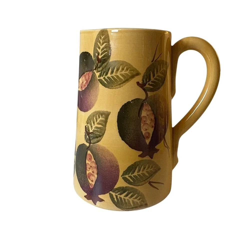 Pier One Imports Fruit Leaves Stonewear Pitcher Jug Handpainted Italy Farmhouse